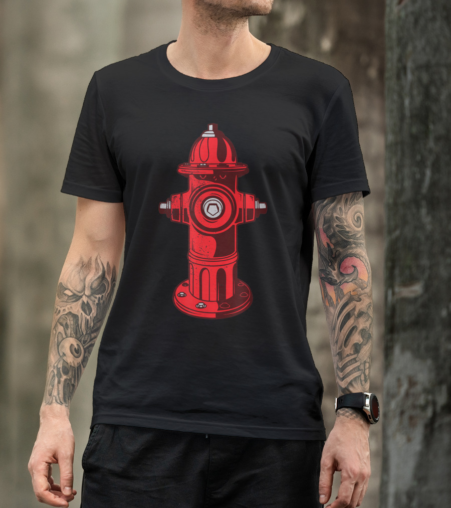 Red Fire Hydrant Firefighter Work Emblem T-Shirt