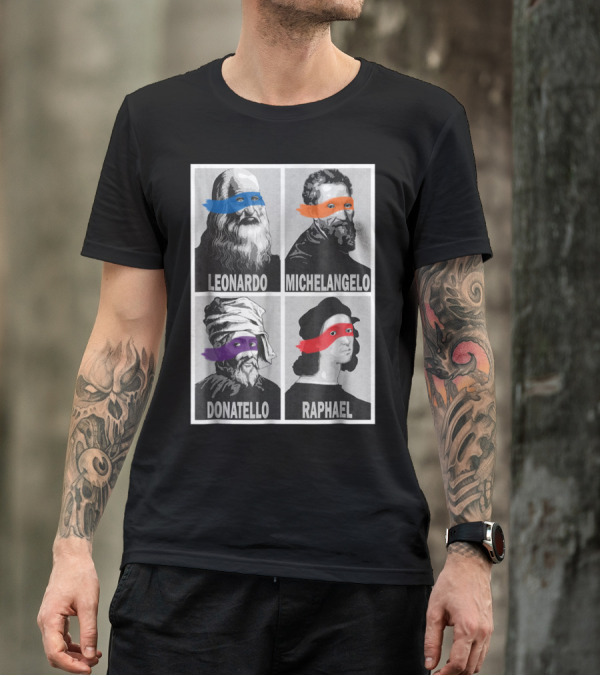 Renaissance Artists Leonardo Michelangelo Donatello Raphael Ninja Masks T-Shirt