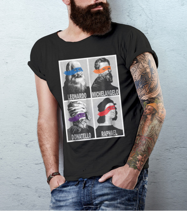 Renaissance Artists Leonardo Michelangelo Donatello Raphael Ninja Masks T-Shirt