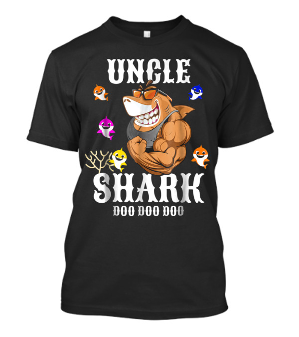 UNCLE SHARK DOO DOO DOO Funny Cartoon Parody With Sunglasses And Baby Sharks T-Shirt