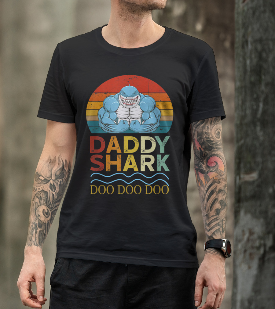 Daddy Shark Doo Doo Doo Vintage Funny Weight Lifting Bodybuilding T-Shirt