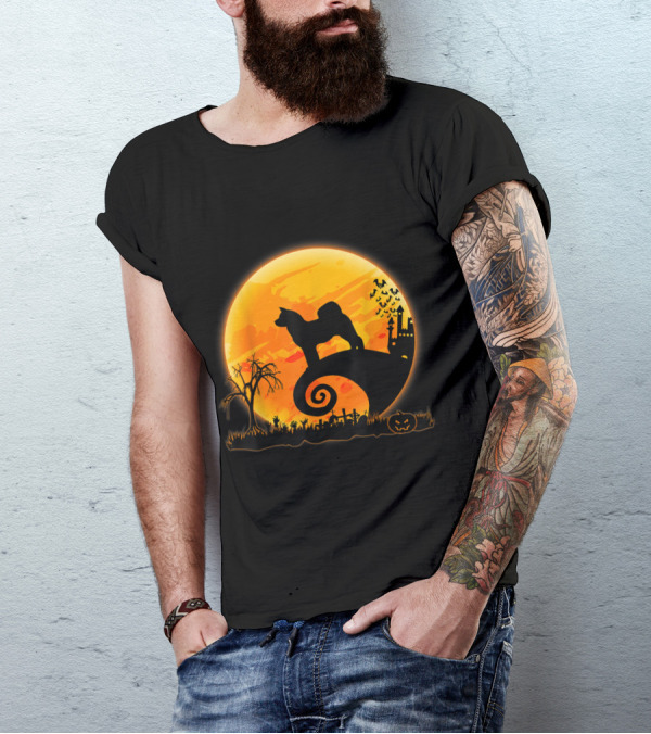 Akita Inu Dog Halloween Full Moon Nightmare Scene T-Shirt