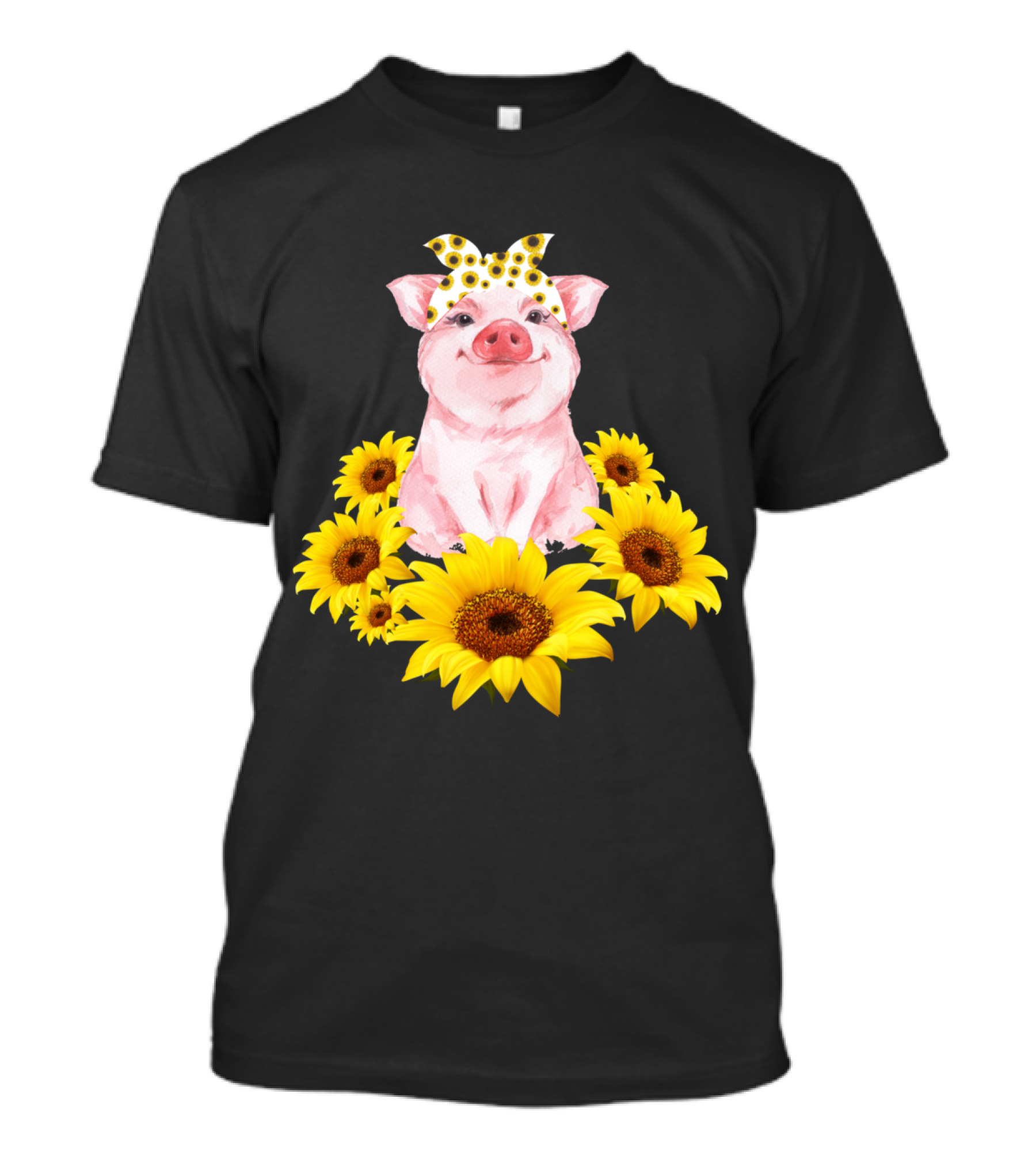 Cute Piggy Sunflower Bandana Tiny Pig Surrounded By Sunflowers T-Shirt