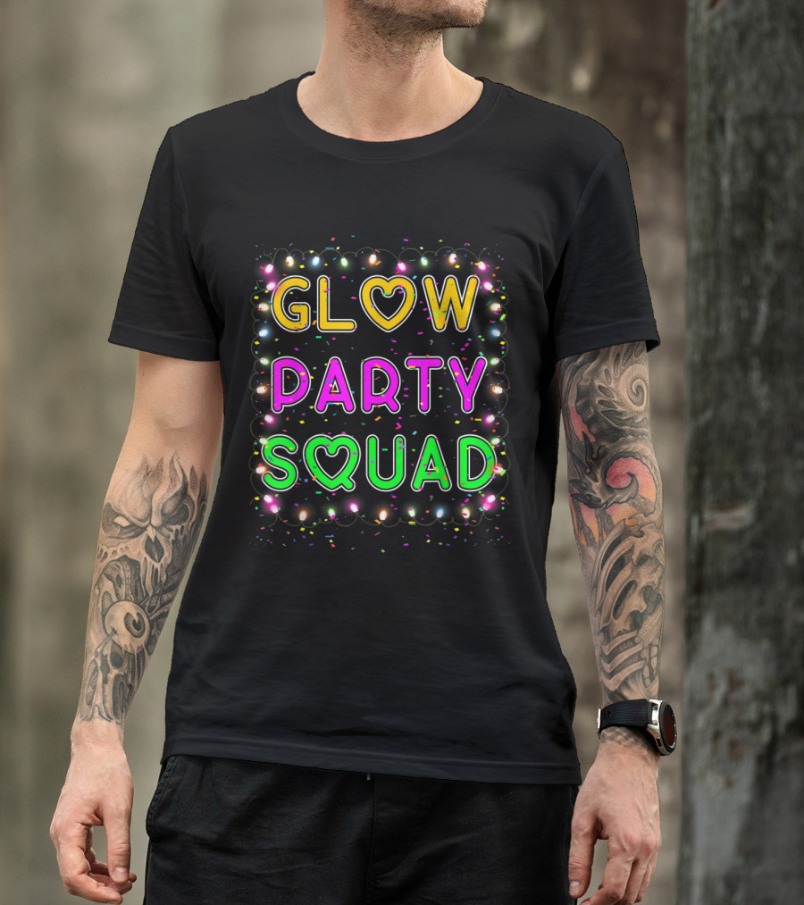Glow Party Squad Neon Lettering With Paint Splatter Effect T-Shirt