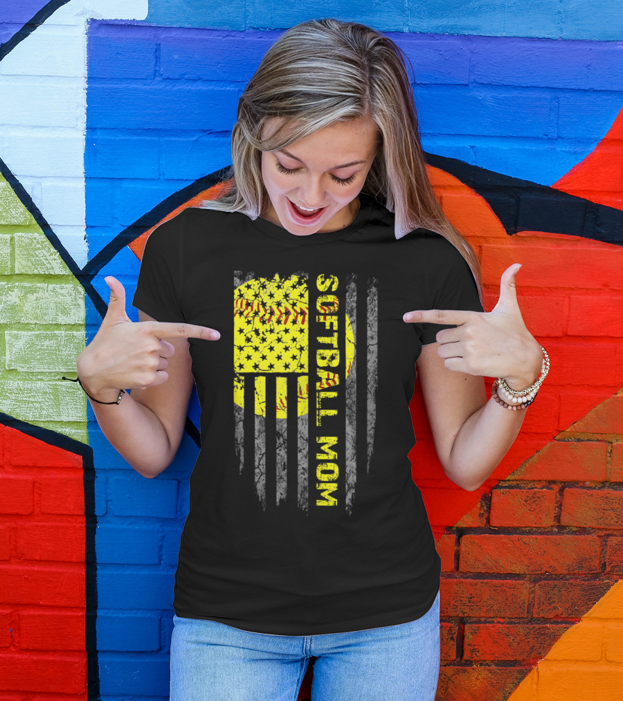 Softball Mom American Flag T-Shirt