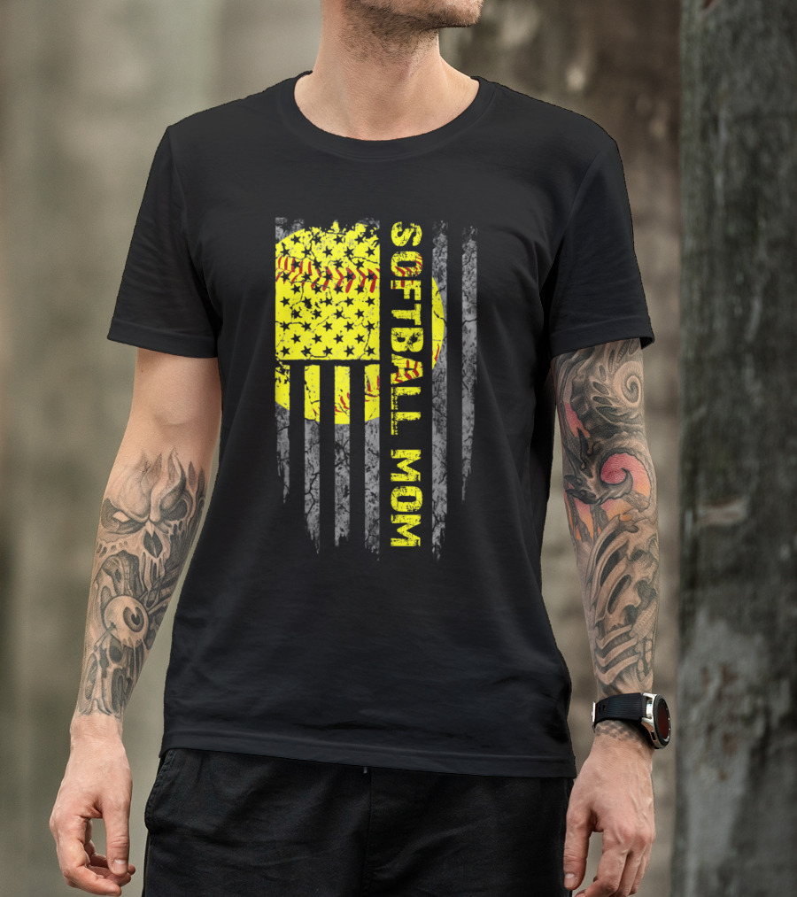 Softball Mom American Flag T-Shirt