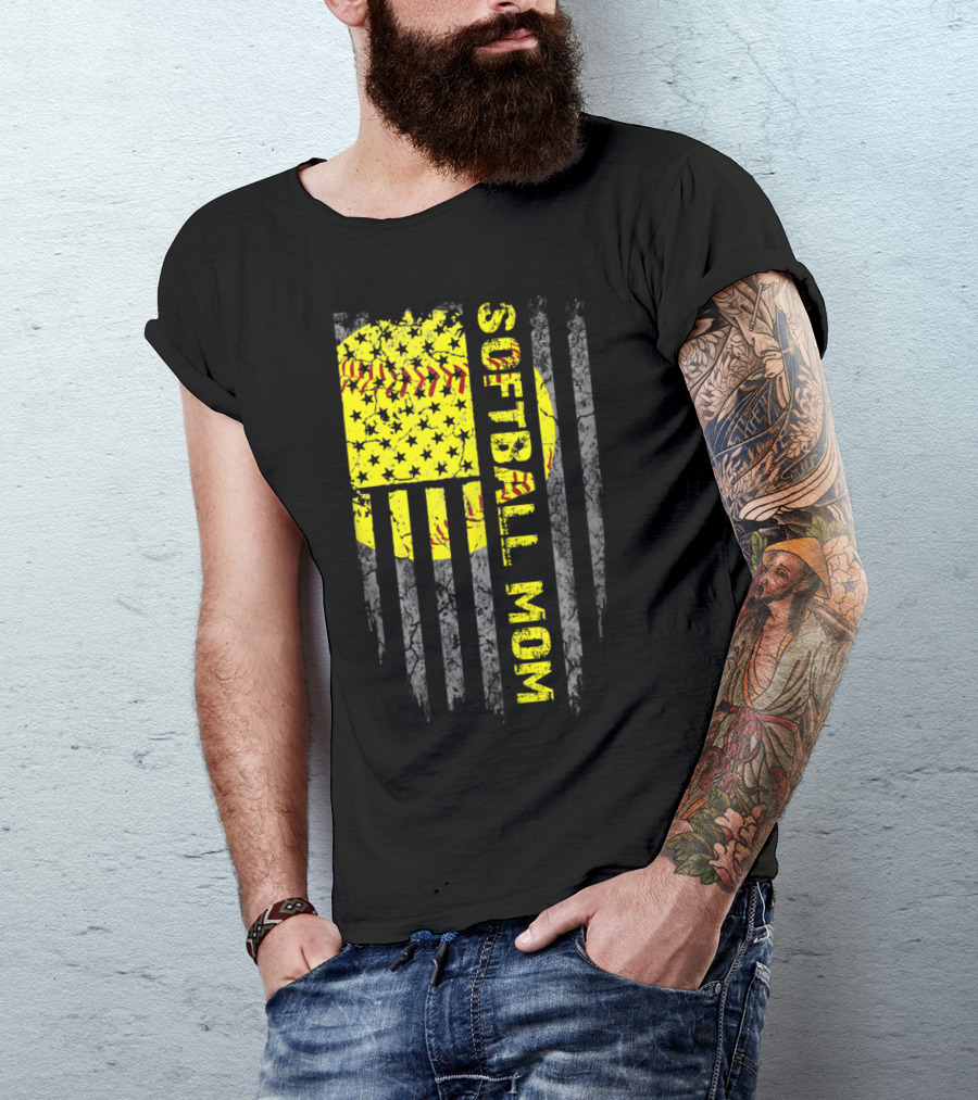 Softball Mom American Flag T-Shirt
