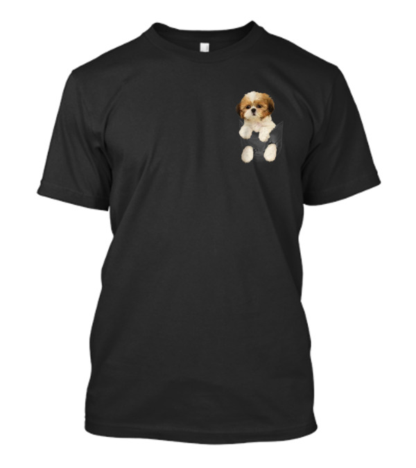 Cute Shih Tzu Puppy In Pocket T-Shirt
