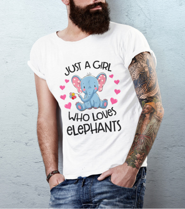 Just A Girl Who Loves Elephants Cute Cartoon Elephant Surrounded By Hearts And Butterfly T-Shirt