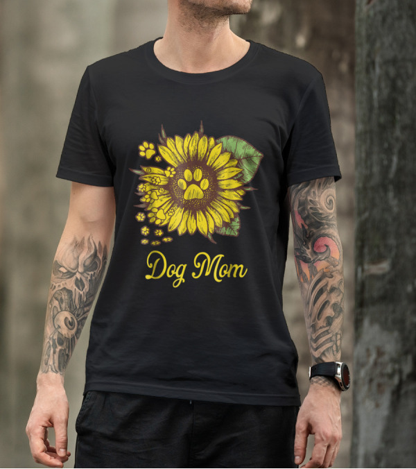 Sunflower Dog Paw Dog Mom T-Shirt