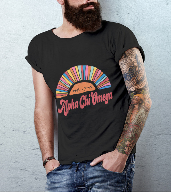 Alpha Chi Omega Rainbow Sunset Face Greek Sorority T-Shirt
