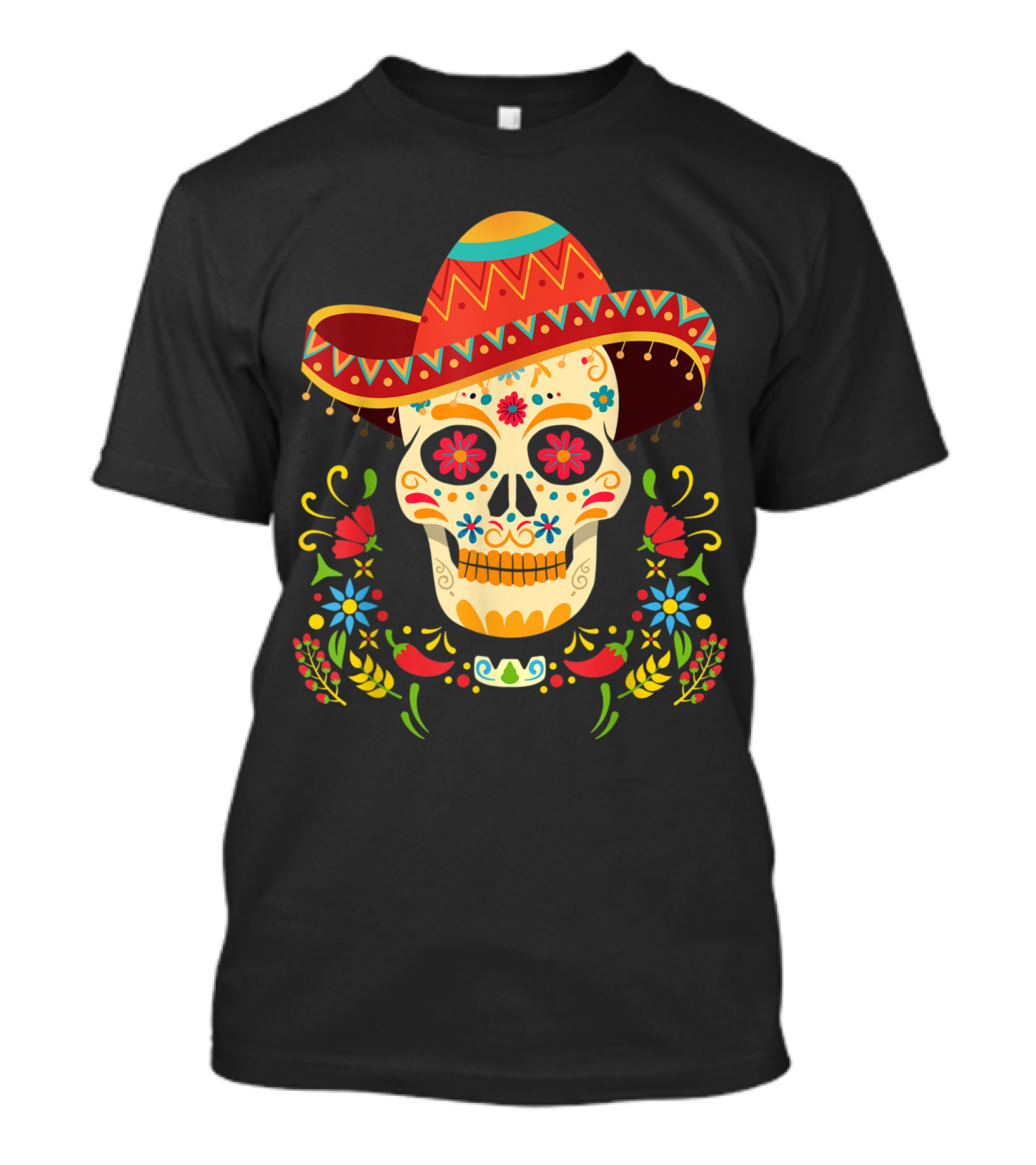 Day Of The Dead Skull Festive Sombrero Cinco De Mayo T-Shirt
