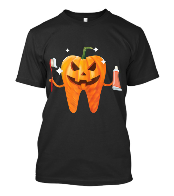 Halloween Pumpkin Tooth With Toothbrush And Toothpaste Dentist T-Shirt