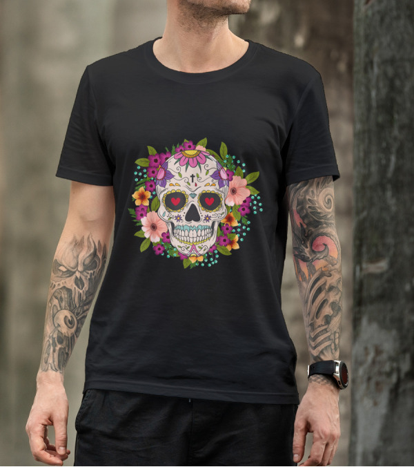 Flower Sugar Skull Day Of The Dead Dia De Los Muertos Floral T-Shirt