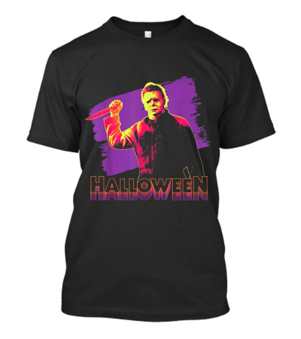 Halloween Michael Myers Neon Knife Retro 80s T-Shirt