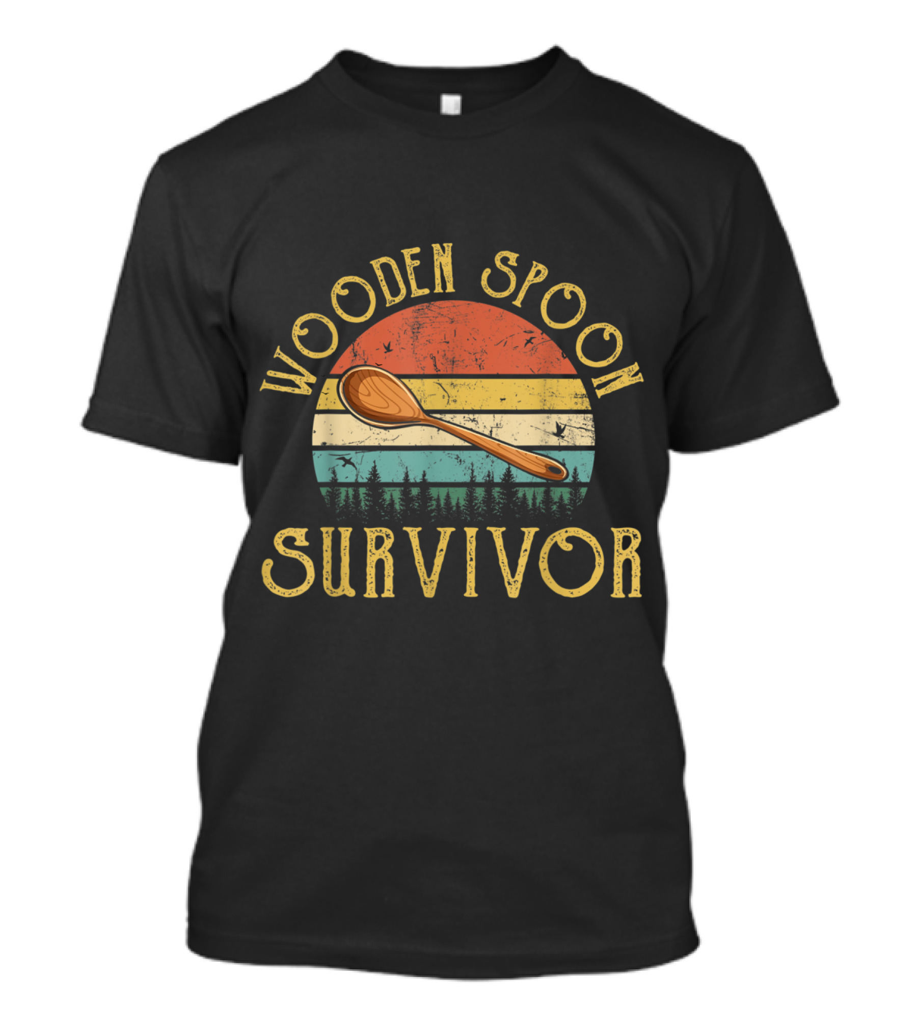 Wooden Spoon Survivor Vintage Humor Retro Sunset T-Shirt