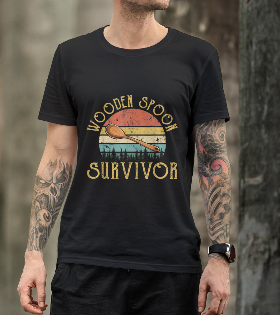 Wooden Spoon Survivor Vintage Humor Retro Sunset T-Shirt