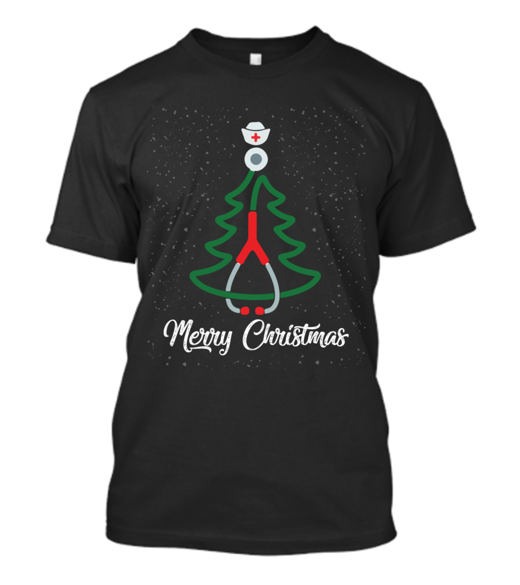 Merry Christmas Nurse Yuletide Tree With Stethoscope And Nurse Hat T-Shirt