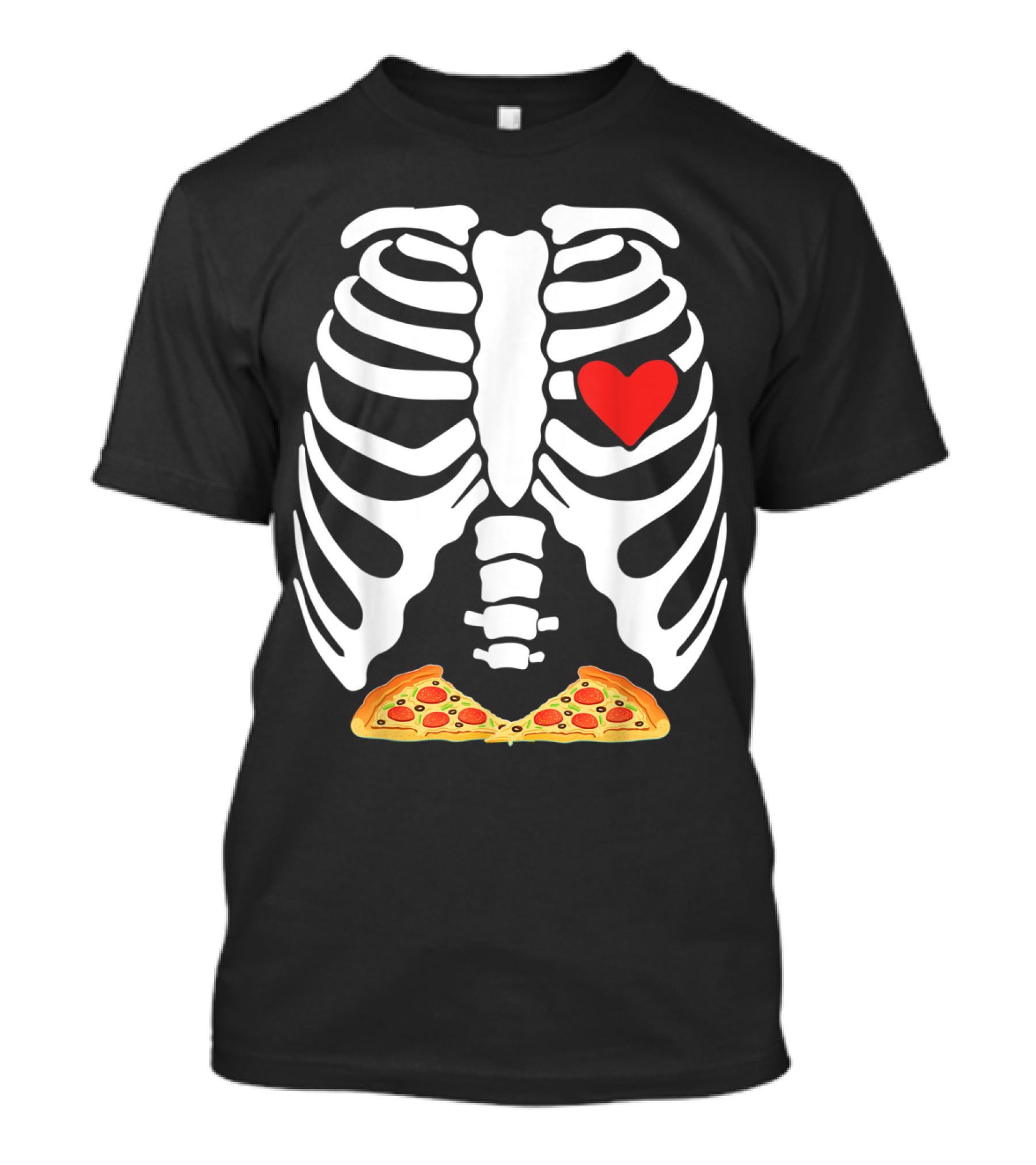 Pizza Pregnancy Skeleton Rib Cage Xray Halloween Heart T-Shirt