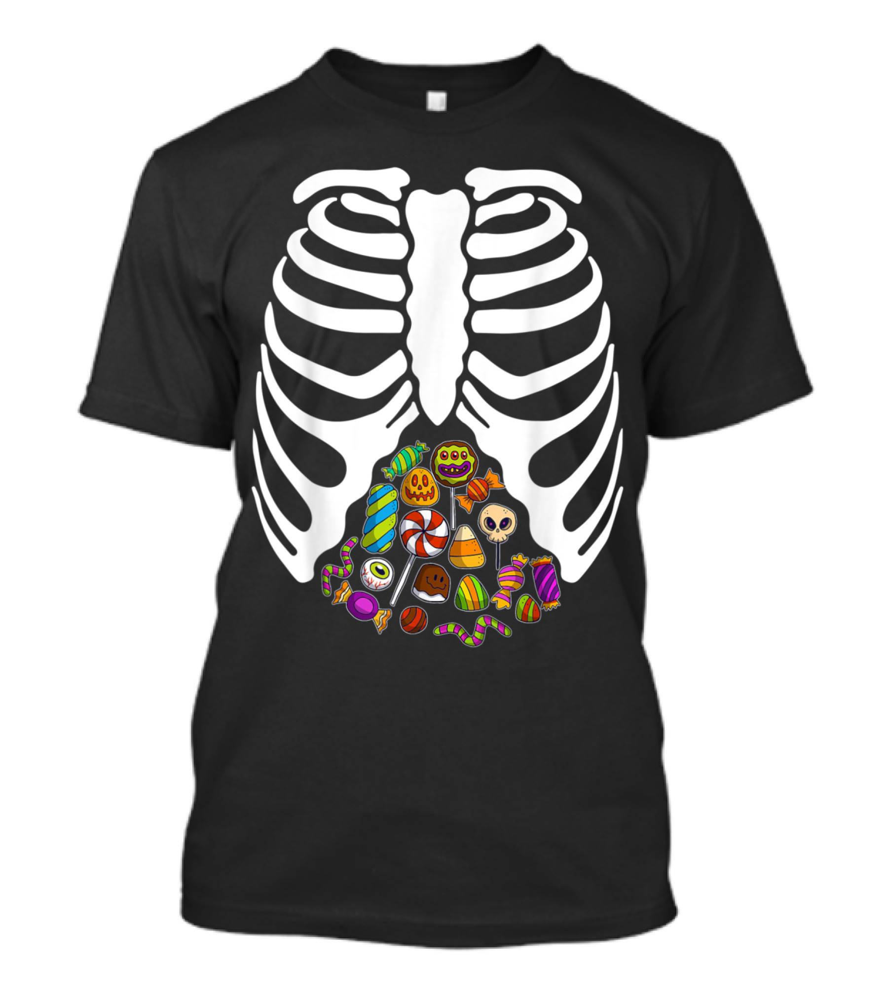 Skeleton Rib Cage With Halloween Candy Heart T-Shirt