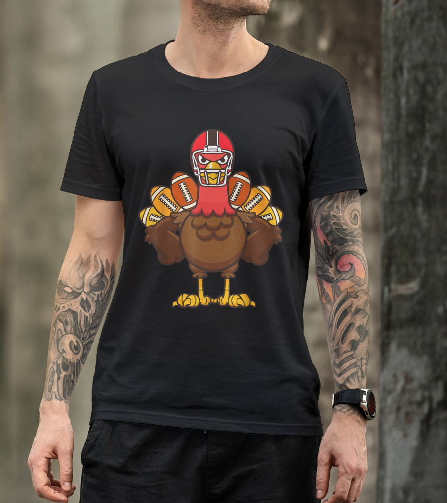 Thanksgiving Football Turkey With Helmet And Gobble Player Spirit T-Shirt