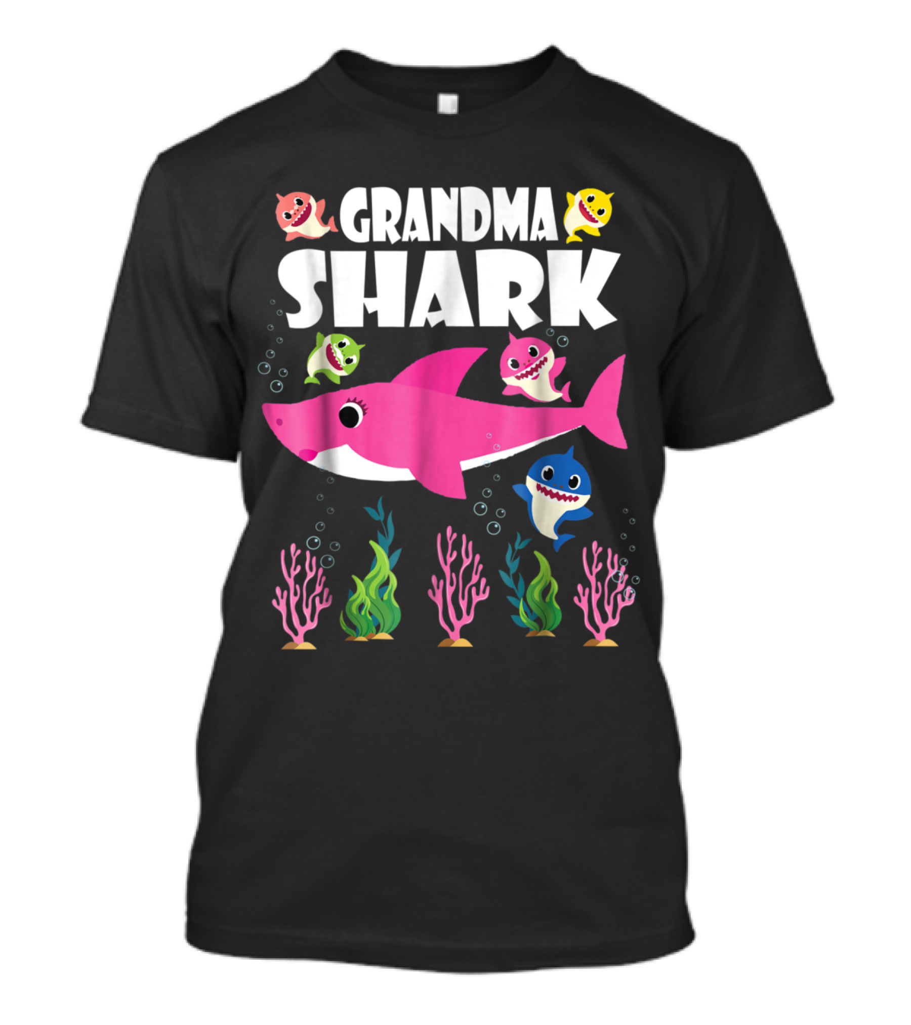 Grandma Shark With Cute Baby Sharks And Lovely Family Aquatic T-Shirt