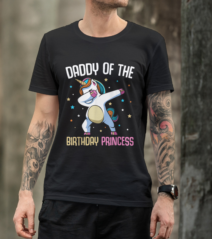 Daddy Of The Birthday Princess Dabbing Unicorn Funny Bday T-Shirt