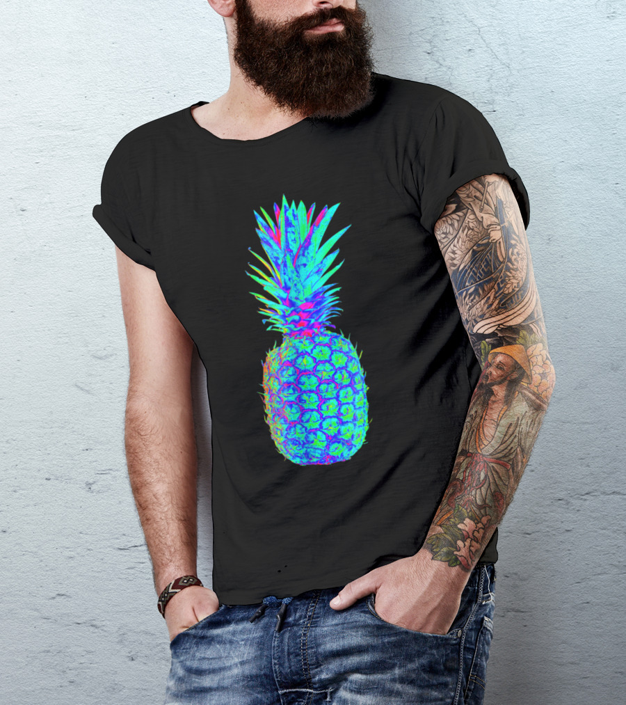 EDM Rave Festival Trippy Neon Pineapple Aesthetic T-Shirt