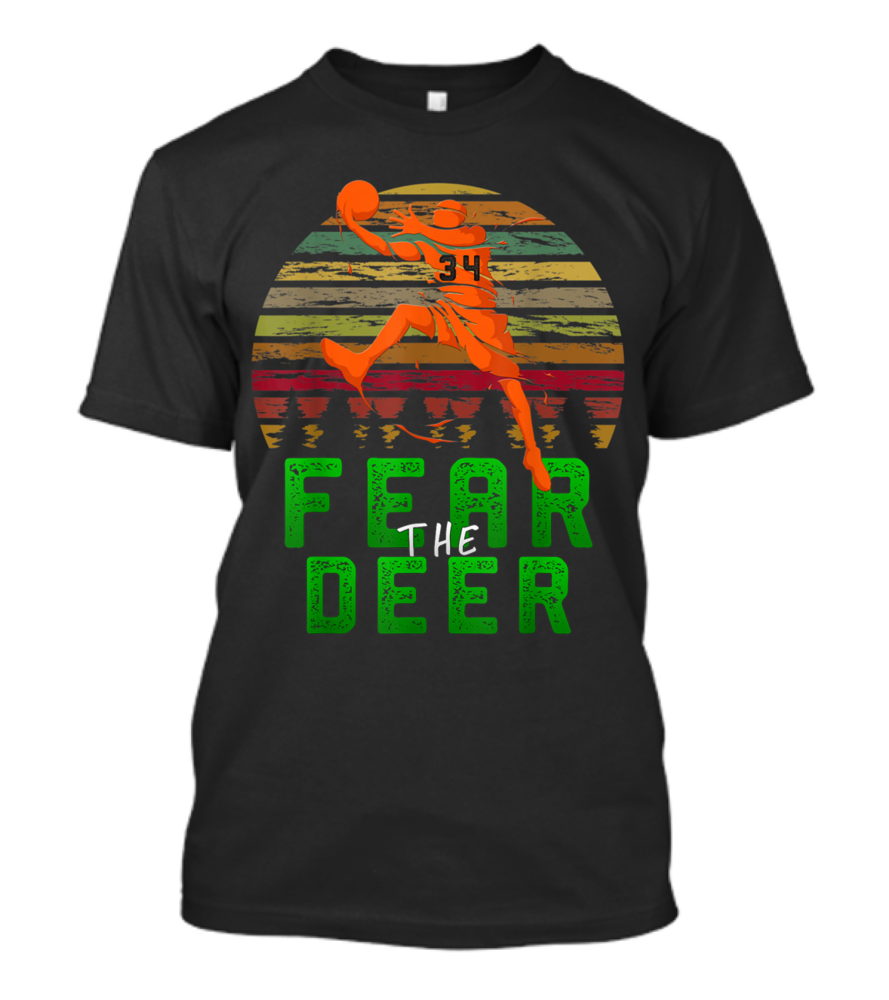Fear The Deer Basketball 34 Retro Sunset Milwaukee Bucks Fans T-Shirt