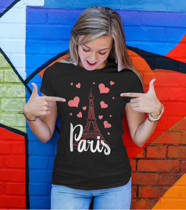 Paris Eiffel Tower Romantic Hearts France Love T-Shirt