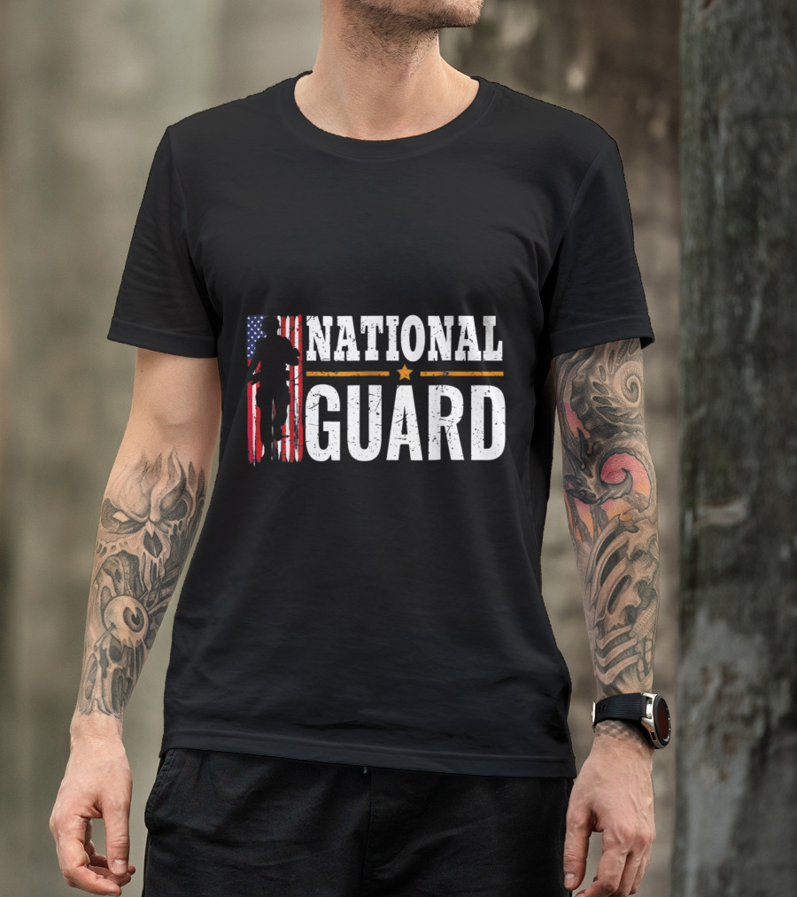 National Guard American Flag Proud Patriotic Silhouette Star T-Shirt
