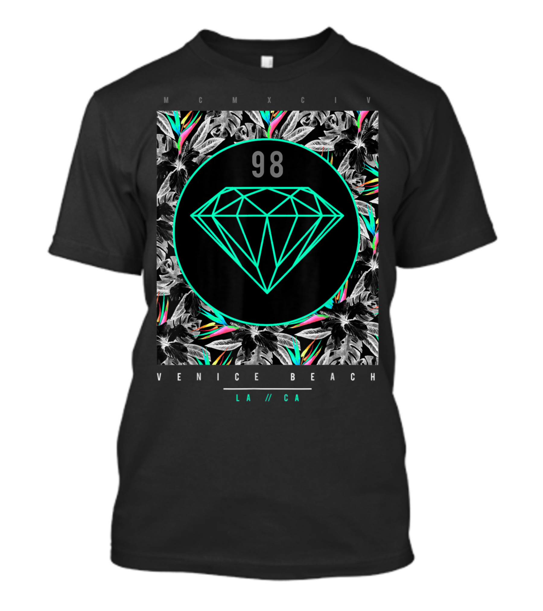 MCMXCIV 98 Venice Beach Diamond LA CA Floral T-Shirt