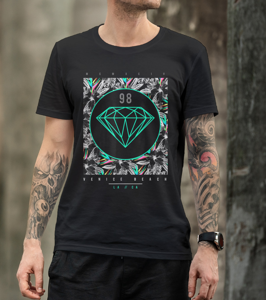MCMXCIV 98 Venice Beach Diamond LA CA Floral T-Shirt