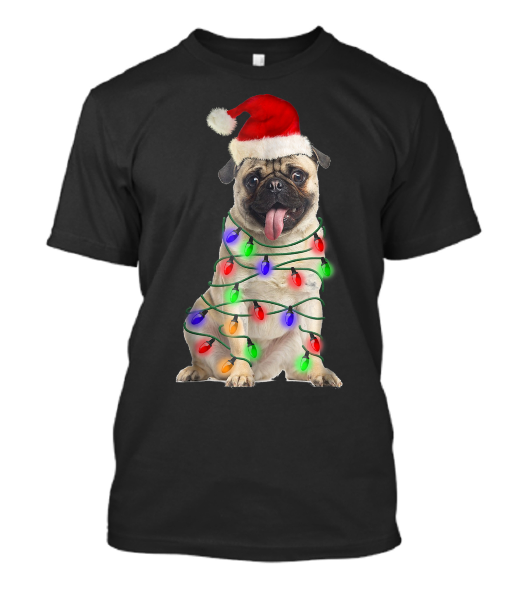 Santa Pug Wrapped In Christmas Lights T-Shirt