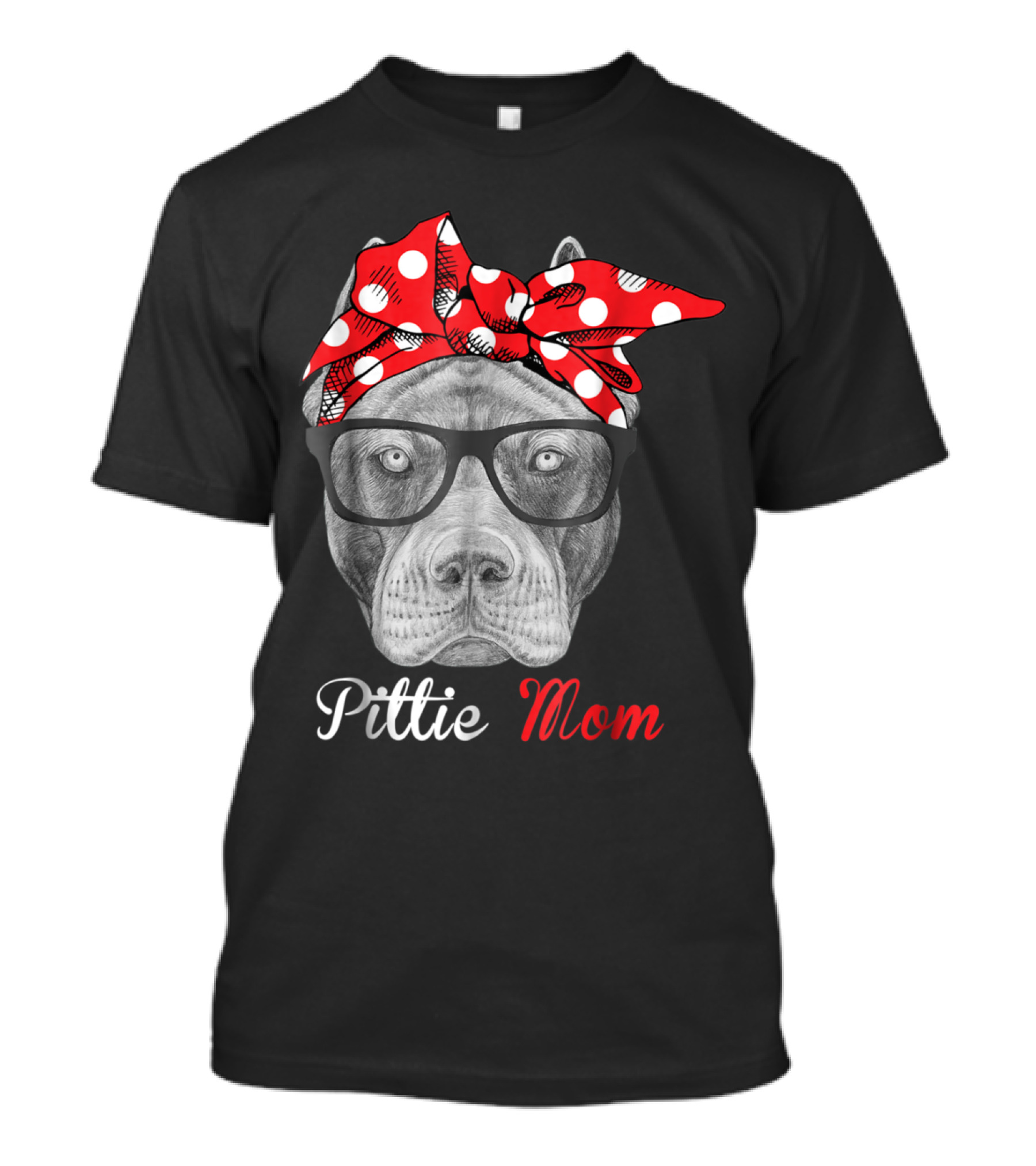Pittie Mom For Pitbull Dog Lovers Red Polka Dot Bandana Glasses T-Shirt