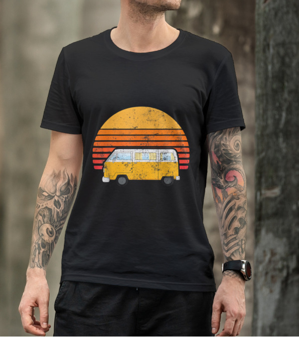 Vintage Hippie Van Road Trip Surf Vans Austin Texas Sunset T-Shirt
