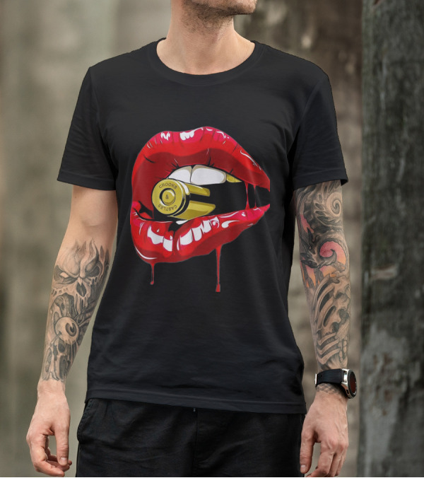 Red Lips Teeth Gold Bullet Crooks And Castles T-Shirt