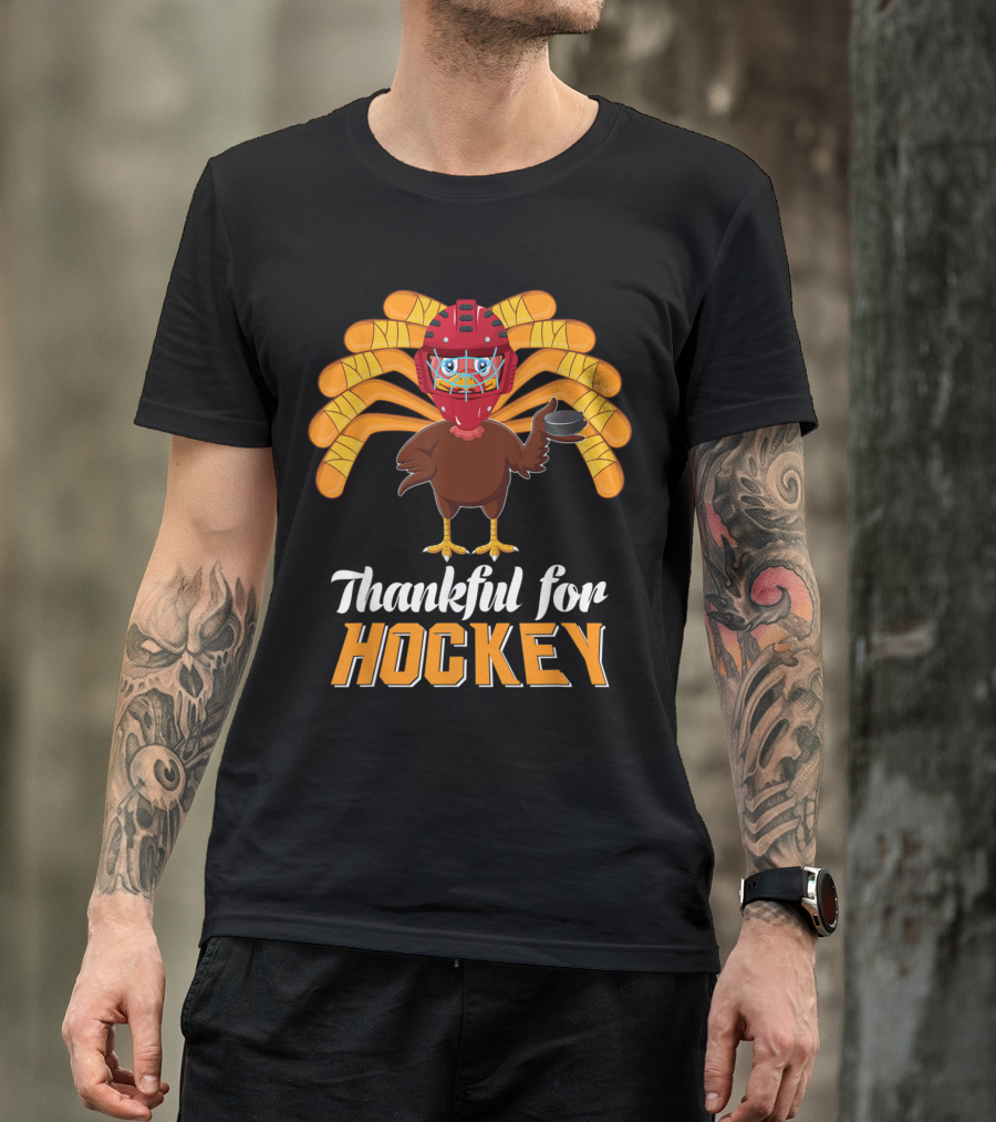 Thankful For Hockey Turkey Sport Love Thanksgiving Family T-Shirt