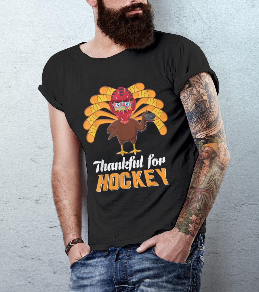 Thankful For Hockey Turkey Sport Love Thanksgiving Family T-Shirt