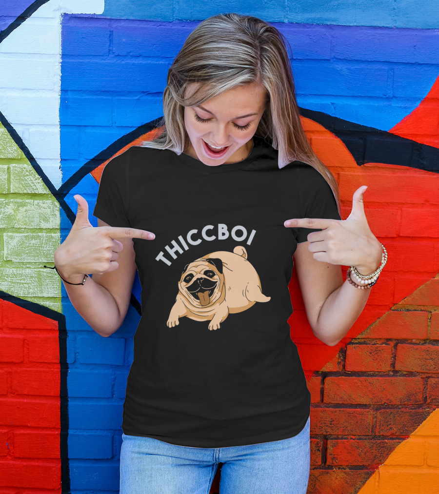 Thiccboi Thicc Boi Funny Fat Dog Meme Pug T-Shirt