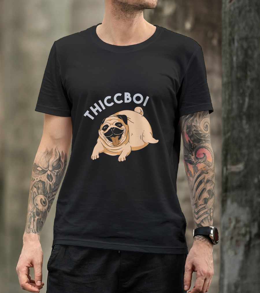 Thiccboi Thicc Boi Funny Fat Dog Meme Pug T-Shirt