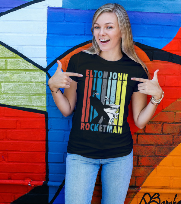 Elton John Rocketman Vintage Piano Silhouette Peanuts T-Shirt