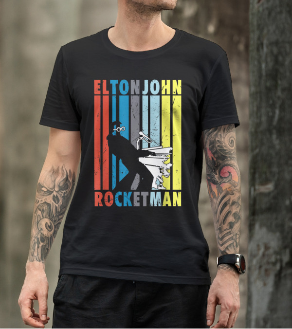 Elton John Rocketman Vintage Piano Silhouette Peanuts T-Shirt