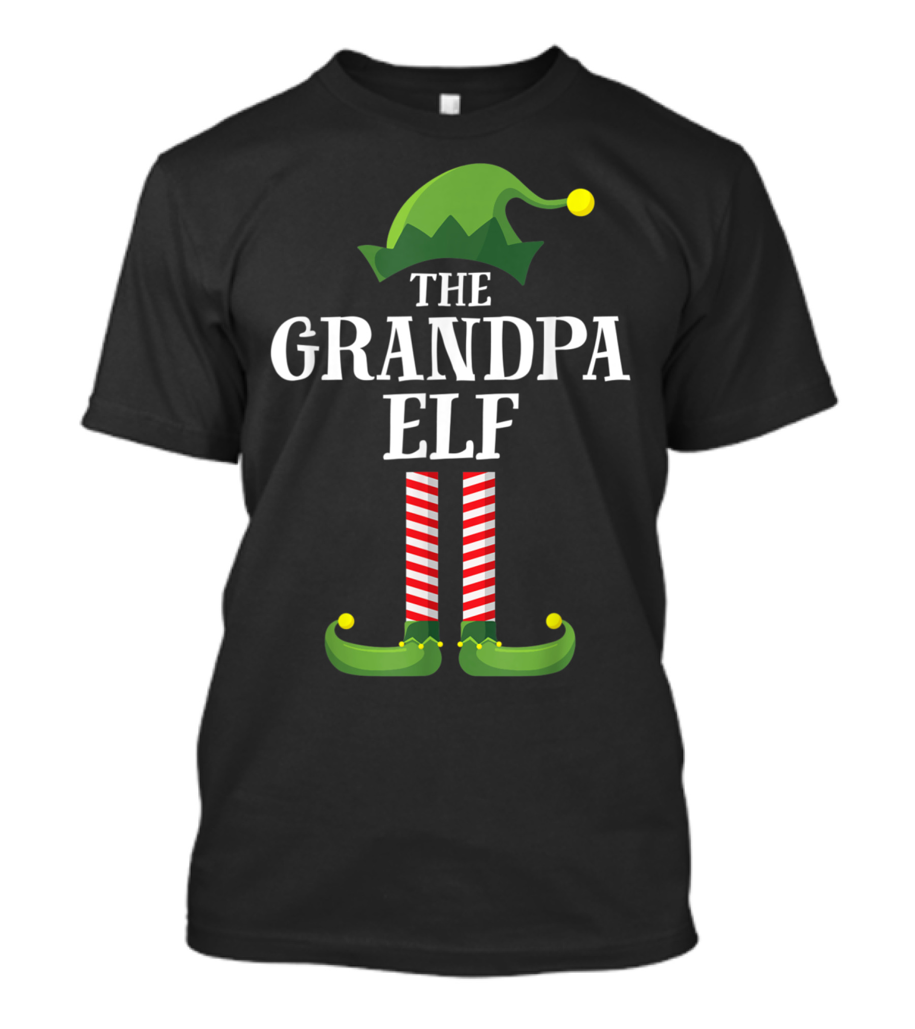 The Grandpa Elf Matching Family Christmas Party Hat And Striped Legs T-Shirt