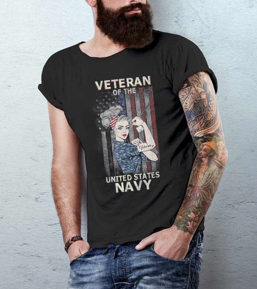 Veteran Of The United States Navy Women Strong America Icon Flag T-Shirt
