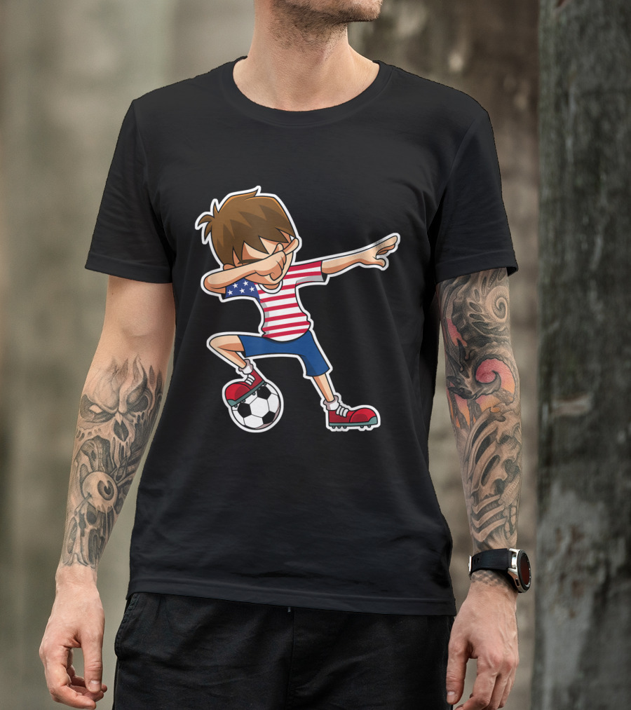 Dabbing Soccer Boy USA United States Flag Jersey Boys T-Shirt