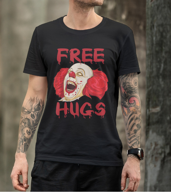 Free Hugs Scary Clown Horror Halloween Evil Killer T-Shirt