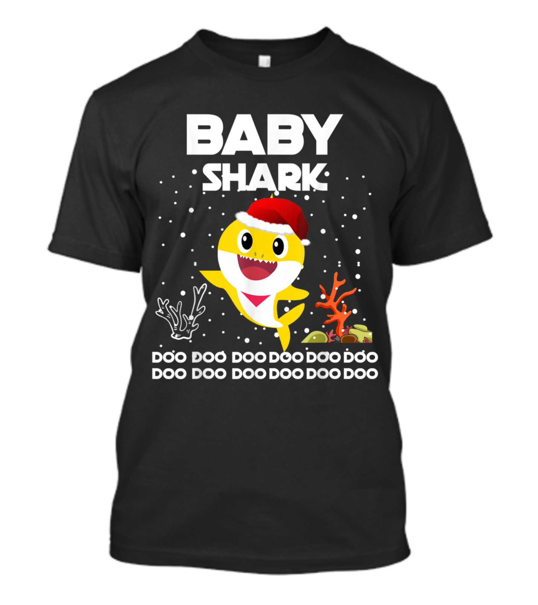 Baby Shark Santa Doo Doo Doo Snowflakes And Coral T-Shirt
