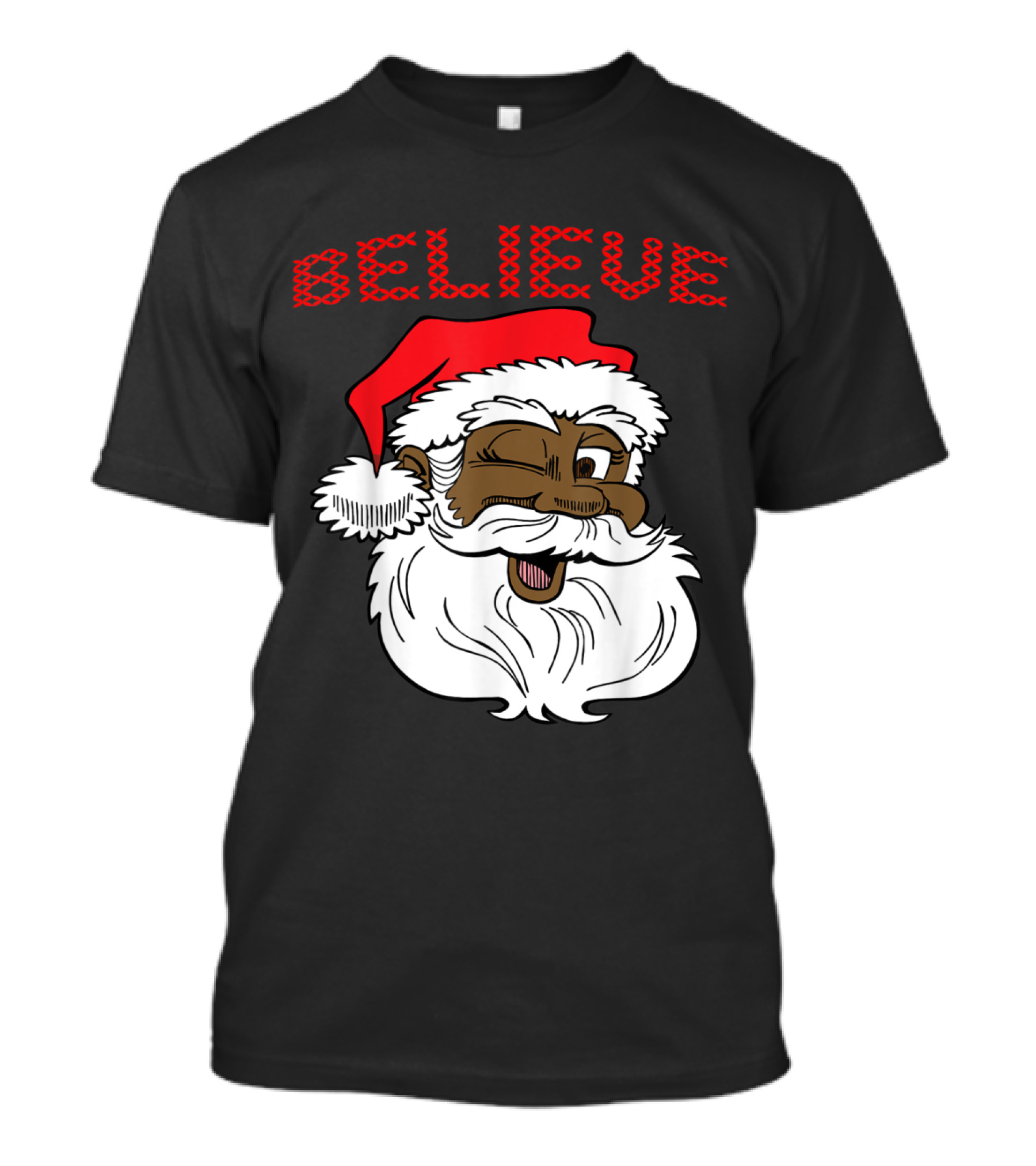 Believe Winking Santa Claus African American Christmas Fun T-Shirt