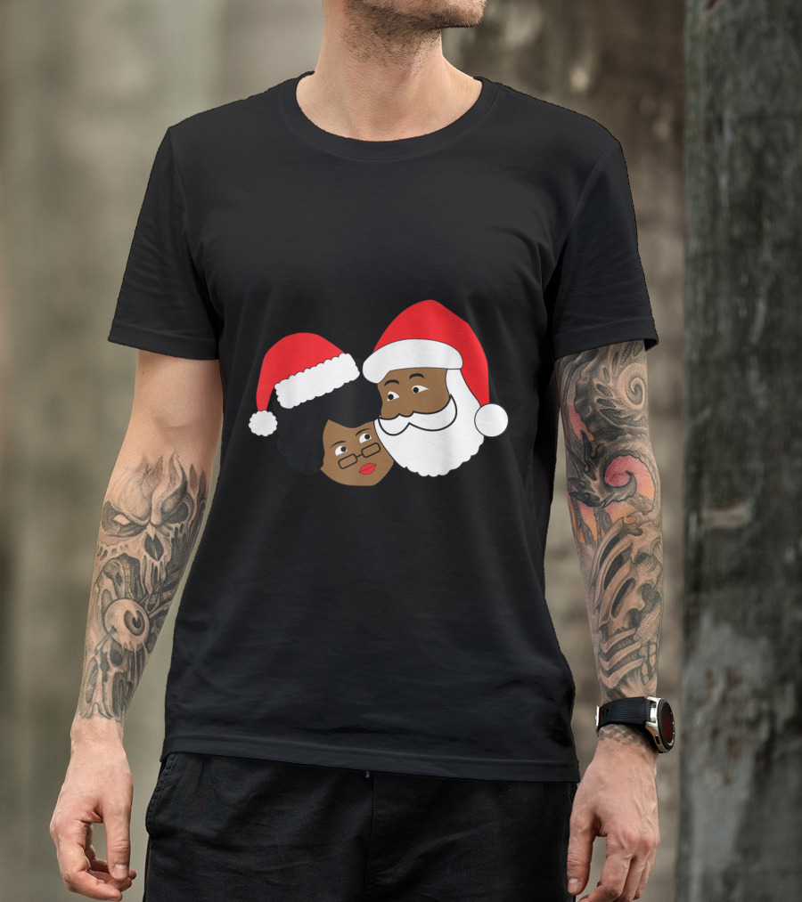 Black Santa Claus And Mrs. Claus Ethnic Christmas T-Shirt